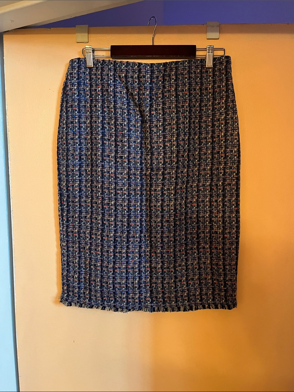 Ann Taylor Blue Tweed Pencil Skirt with Subtle Multicolor Weave